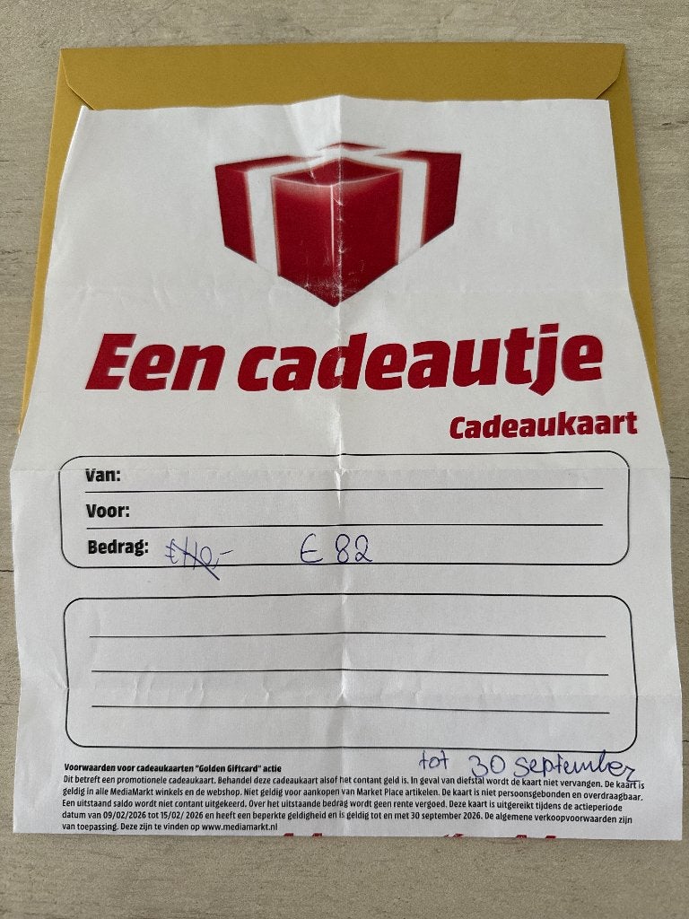Mediamarkt Cadeaukaart, Eén persoon, Cadeaubon, Overige typen