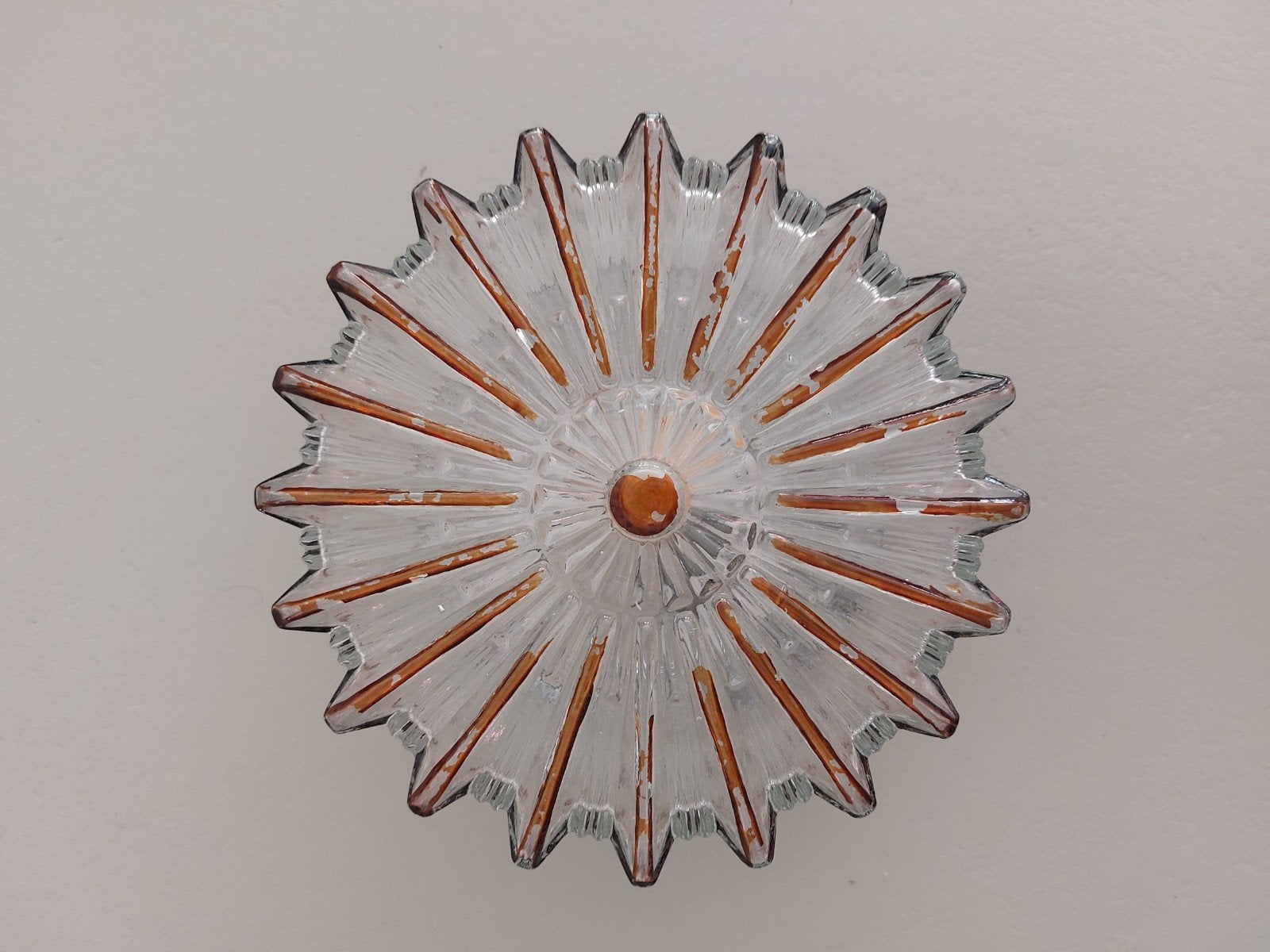 Vintage Plafondlamp Glas met Amberkleurige Strepen, Huis en Inrichting, Ophalen, Gebruikt, Vintage, Meerkleurig