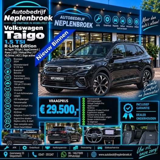 Volkswagen Taigo 1.5 TSI R-Line ex bpm | AppConnect | Pano |, Dealer onderhouden, Zwart, 4 cilinders, 1192 kg