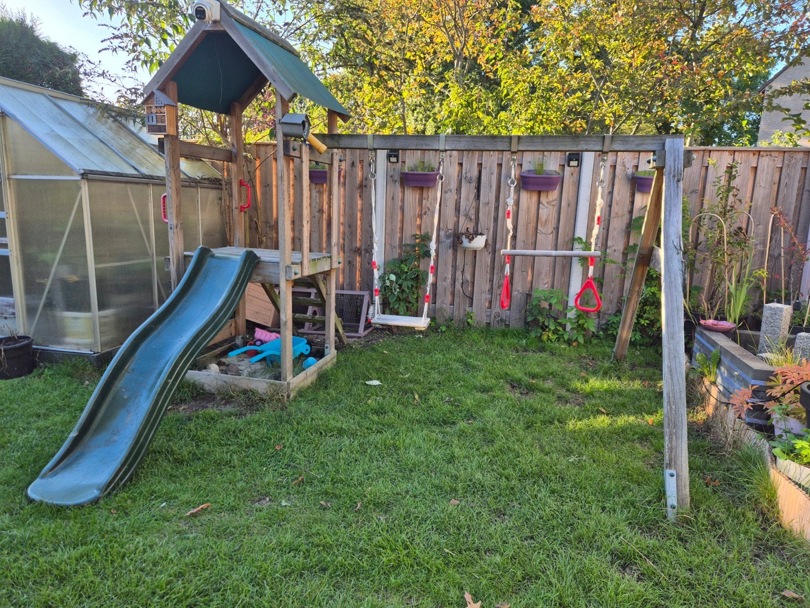 Houten Speeltoestel met Glijbaan, Schommel en Zandbak, Kinderen en Baby's, Ophalen, Gebruikt, Glijbaan