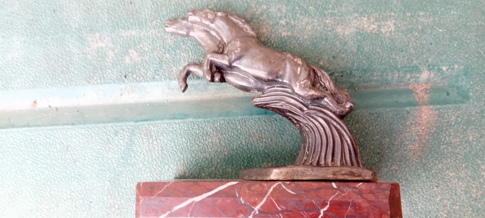 Automascotte 2 Galopperende Paarden, zilver metaal, jaren 30, Ophalen of Verzenden