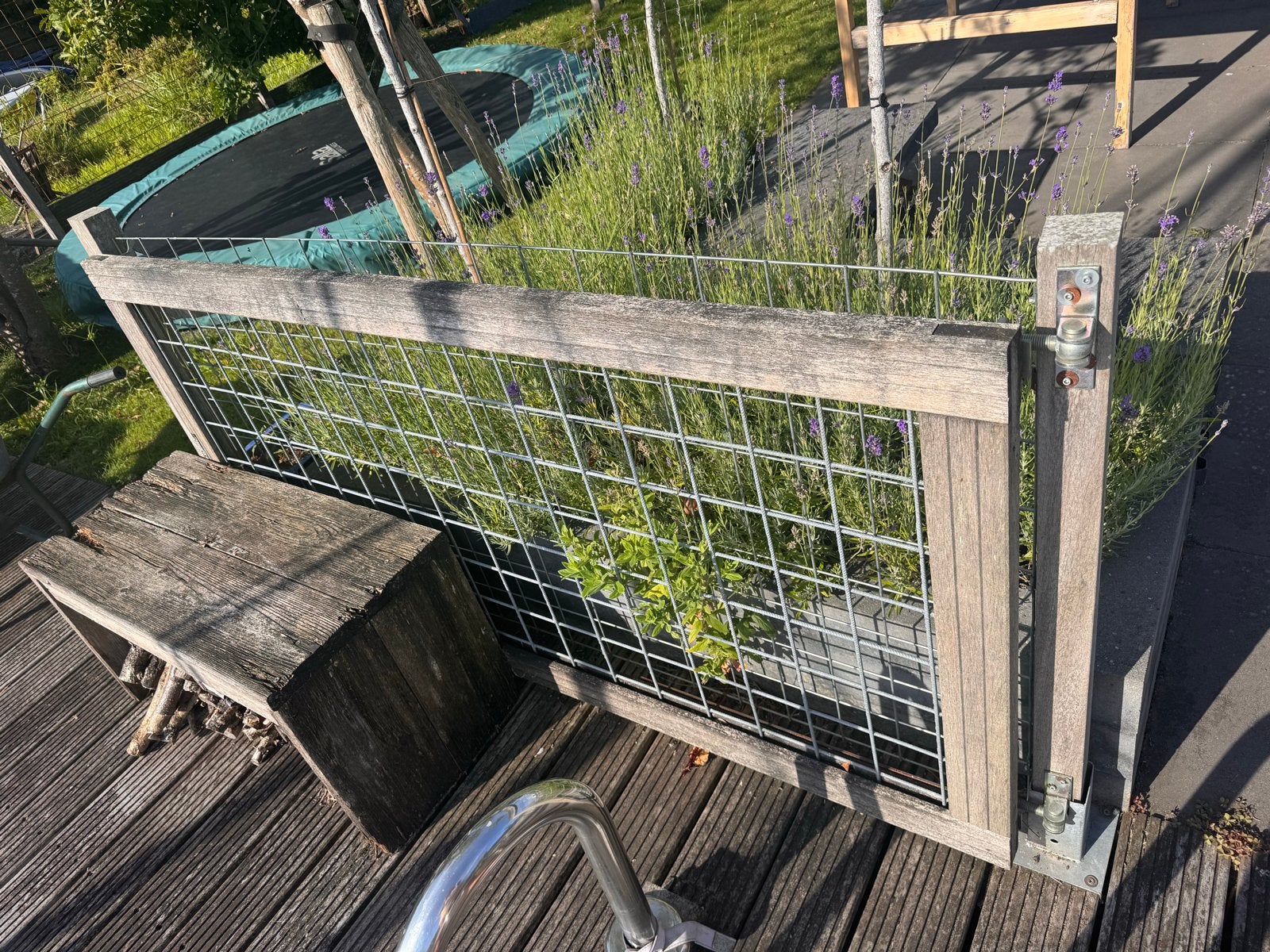 Hekwerk hardhout met gaas en dubbele poort 11 meter, Tuin en Terras, Ophalen, Met poort, Gebruikt, Gaashekwerk