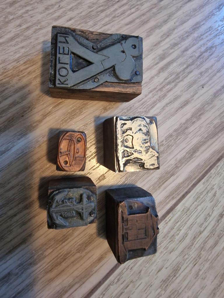 Set van 5 antieke drukblokken - Letterpress, Ophalen of Verzenden