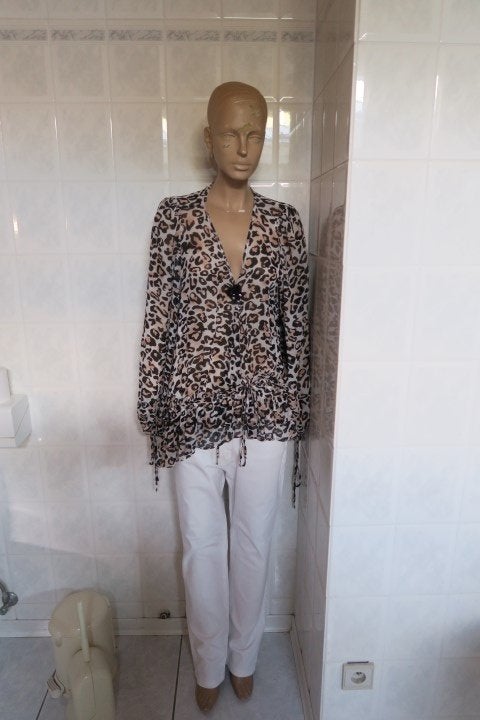 Blouse nieuw print zwart bruin Ermanno Scervino mt 42 (it46), Meerkleurig, Maat 42/44 (L), Nieuw, Ophalen of Verzenden
