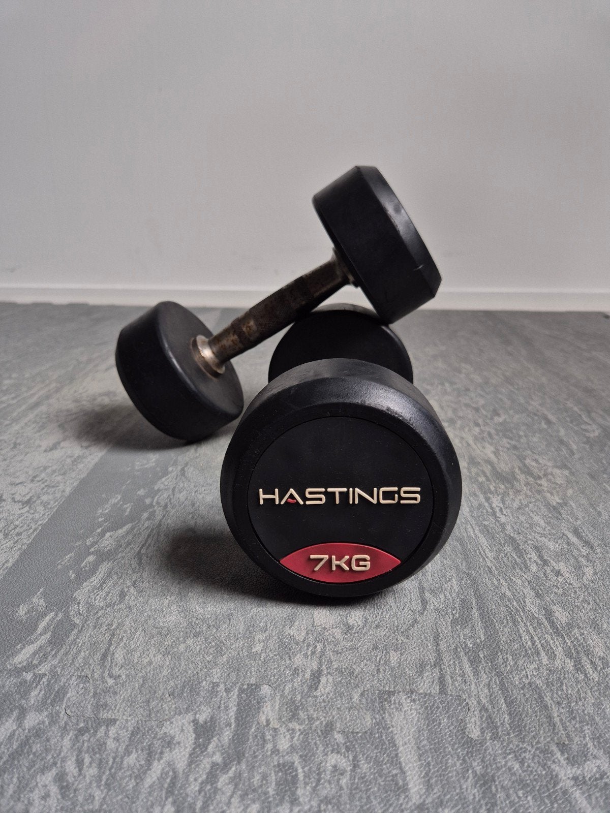 Hastings Professionele Dumbbells 2 x 7KG – Rubber Set, Ophalen of Verzenden, Zo goed als nieuw, Benen, Dumbbell