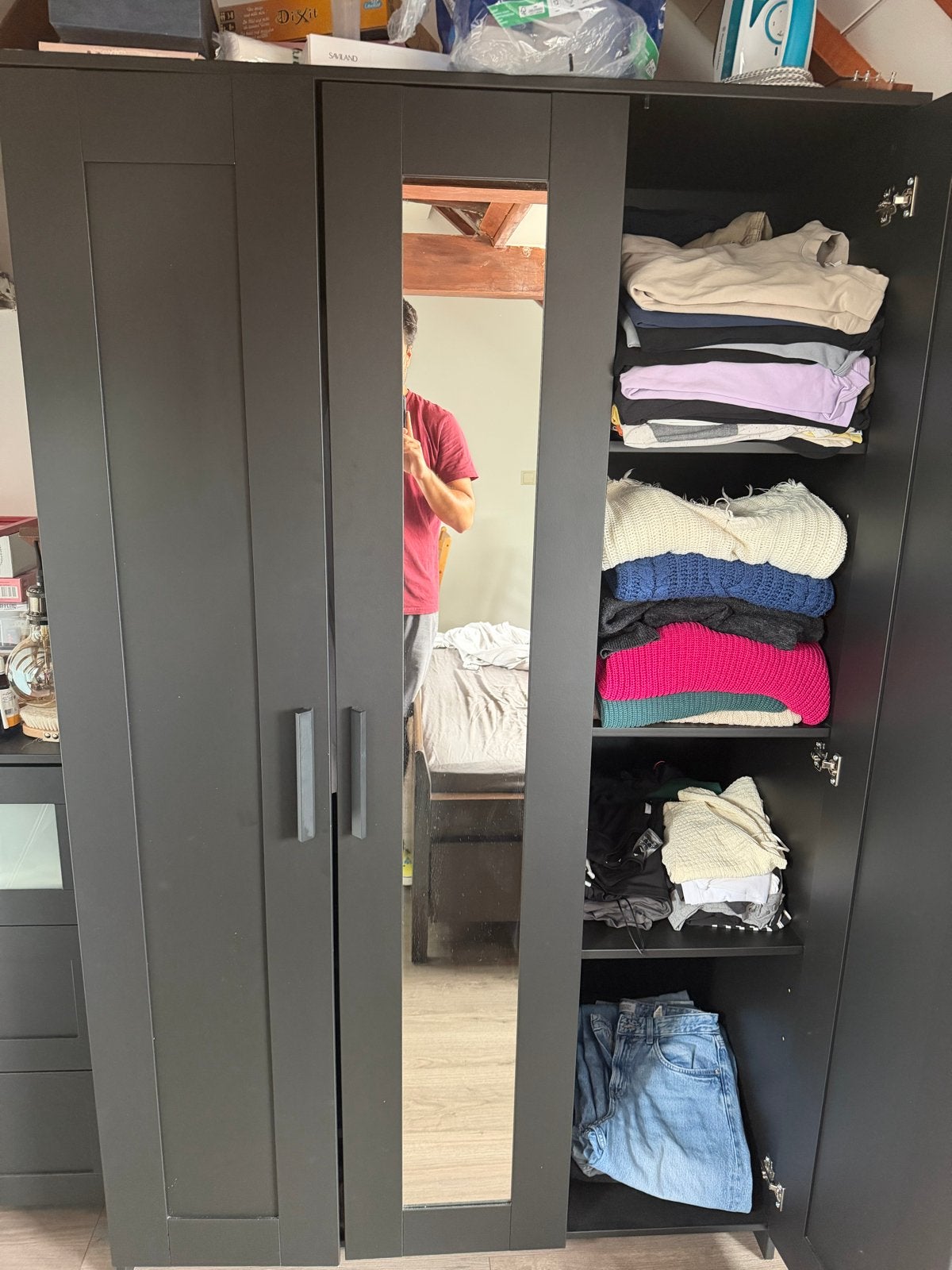IKEA BRIMNES Kledingkast met spiegeldeur, zwartbruin, Ophalen, Gebruikt, 100 tot 150 cm, 150 tot 200 cm
