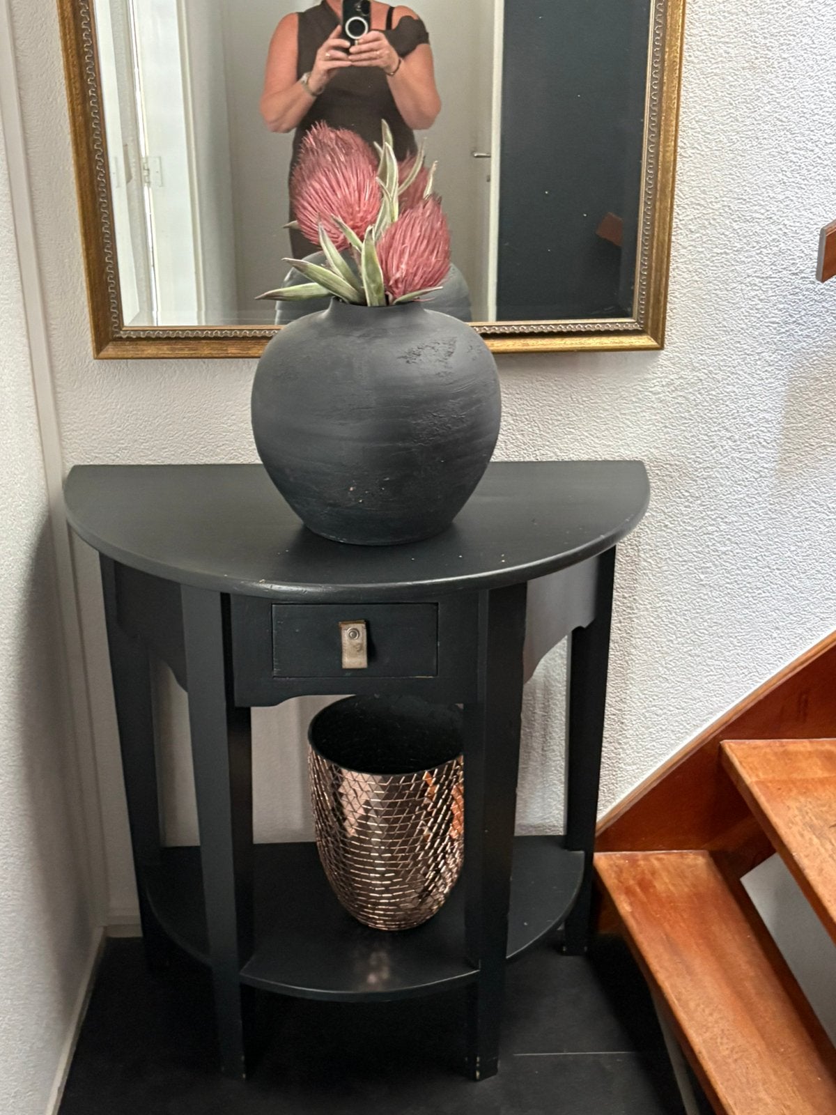 Haltafel zwart en spiegel, Huis en Inrichting, Tafels | Sidetables, Ophalen, 50 tot 100 cm, Zo goed als nieuw, 25 tot 50 cm