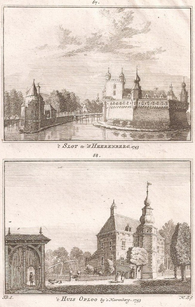 t Slot te 's Heerenberg 1743 't Huis Oploo by 's Heerenberg, Origineel, Stadsgezicht, Ophalen of Verzenden, Gravure