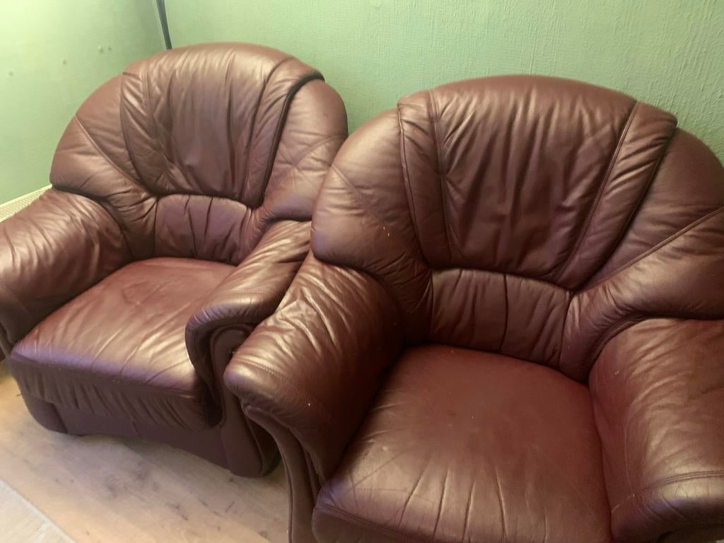 rood leren fauteuils (set van 2), Huis en Inrichting, Ophalen, Gebruikt, Leer, 75 tot 100 cm