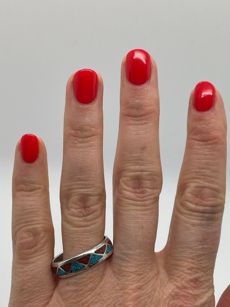 D657 Prachtige zilveren ring navajo maat 22, Sieraden, Tassen en Uiterlijk, Ringen, Dame, 20 of groter, Zilver, Zilver, Met edelsteen