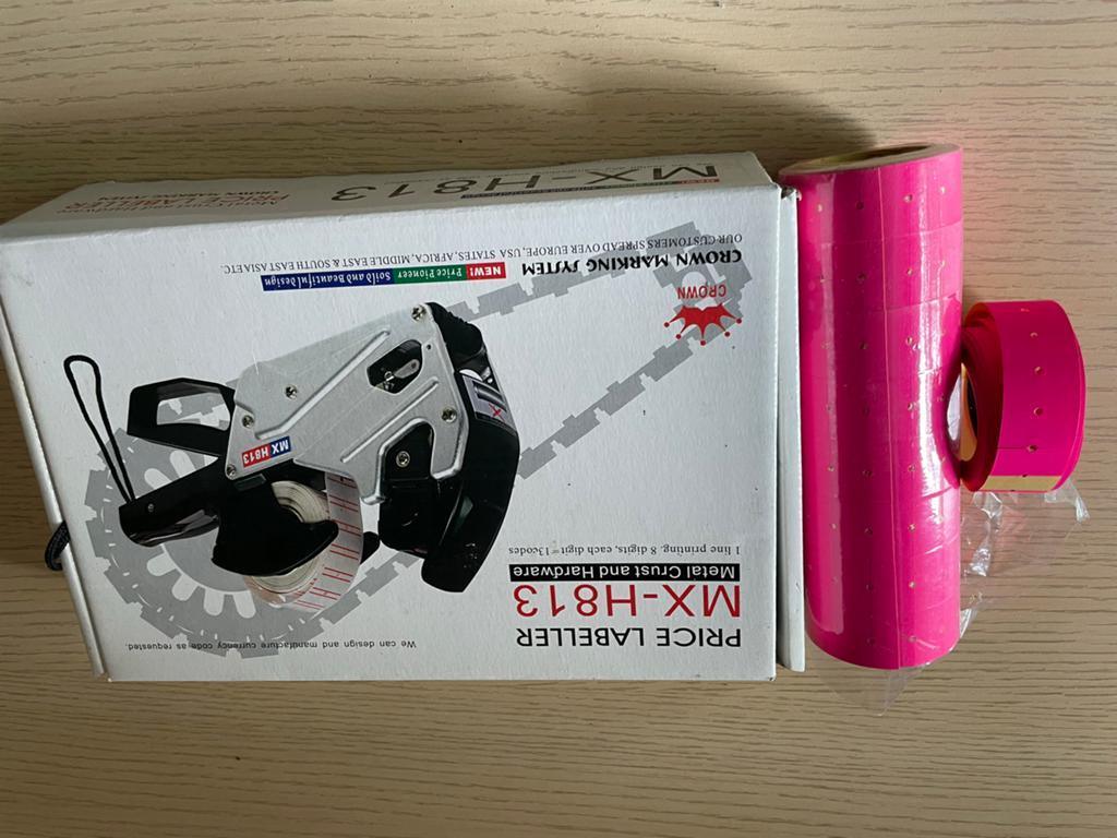 Prijstang MX-H813 met roze etiketten, Ophalen of Verzenden