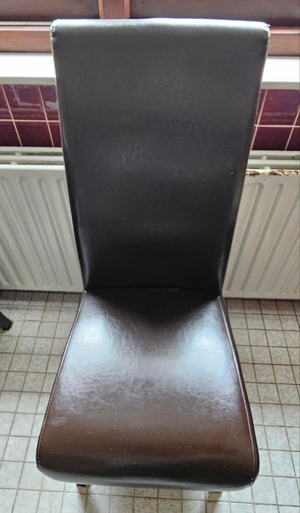 6 eetkamerstoelen - Bruin leer, Ophalen, Gebruikt, Bruin, Leer