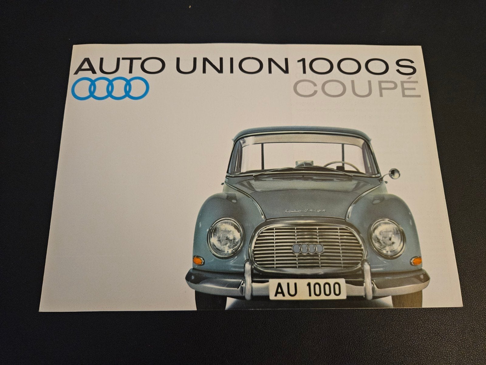 Brochure Auto Union 1000 S Coupé, Ophalen of Verzenden, Zo goed als nieuw, Overige merken