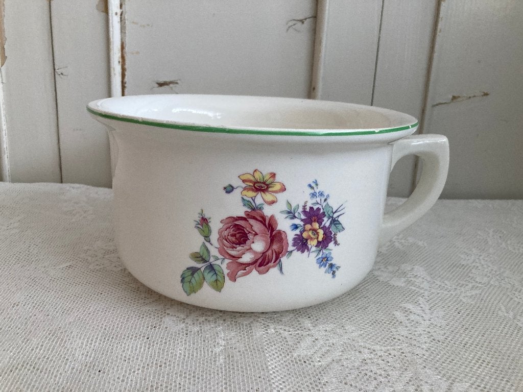 Brocante aardewerk po - nachtspiegel met bloempatroon, Meerkleurig, Ophalen of Verzenden, Steen/keramiek, Gebruikt
