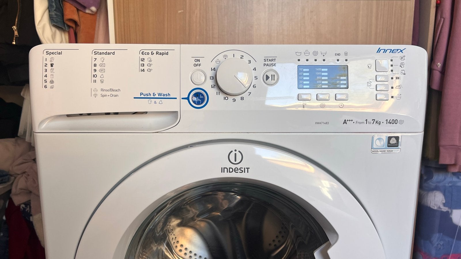 Indesit XWA71483 Wasmachine - 7kg, 1400 toeren, Ophalen, Gebruikt, Voorlader, 85 tot 90 cm