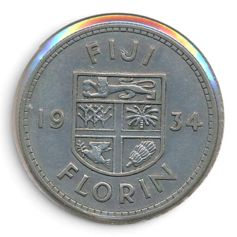Fiji 1 Florin 1934, Postzegels en Munten, Ophalen of Verzenden, Losse munt, Zilver