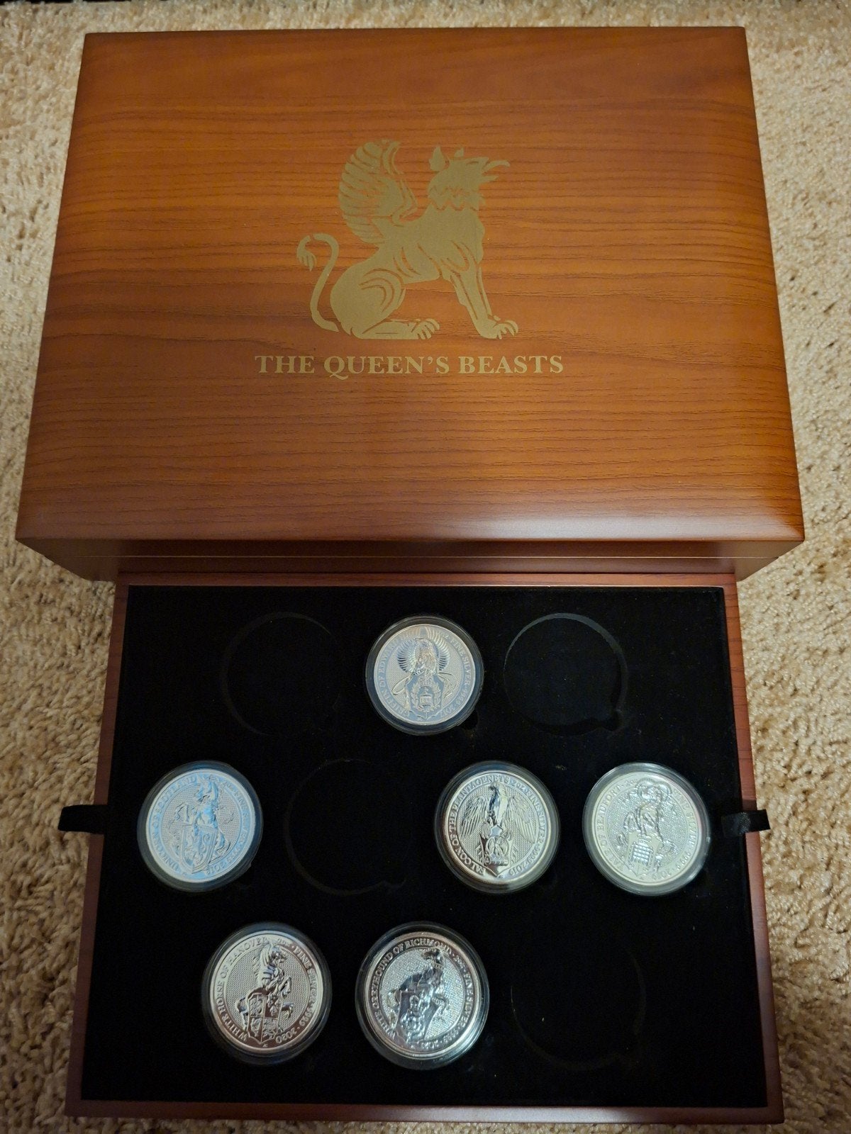 The Queen's Beasts Munten Collectie in Houten Box 2 oz, Ophalen, Verzamelmap