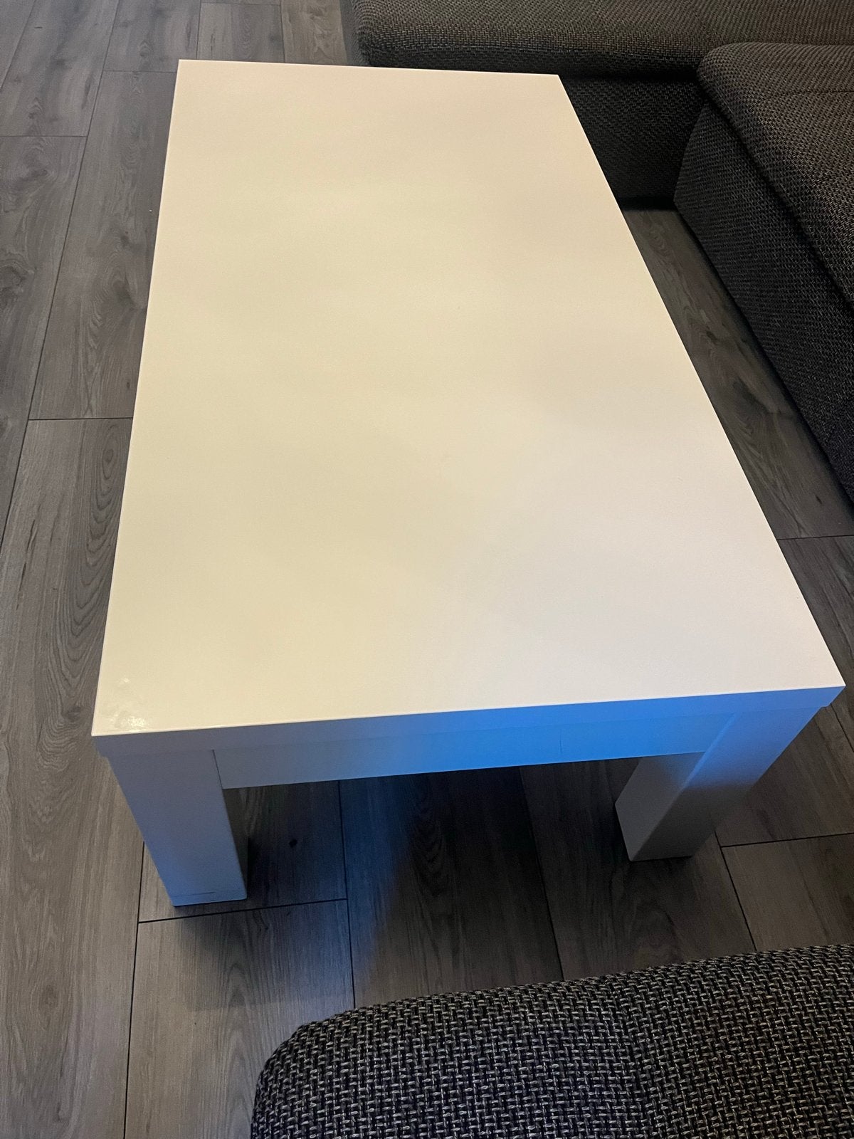 Hoogglans witte eettafel en salontafel, Ophalen, 50 tot 100 cm, Zo goed als nieuw, 150 tot 200 cm