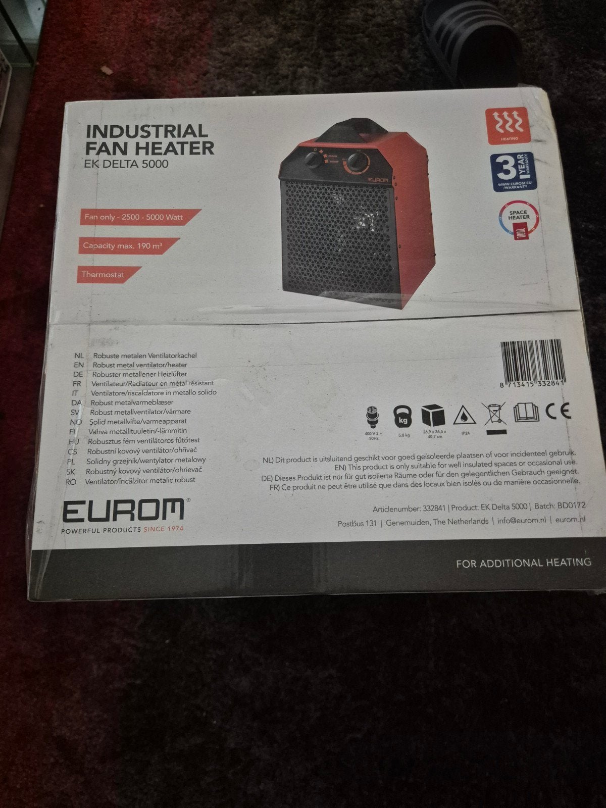 Eurom EK Delta 5000 Industriële Ventilatorheater - Nieuw, Ophalen, Nieuw, Elektrisch, Vrijstaand