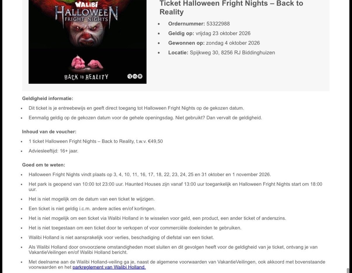 1x walibi fright nights vrijdag 23 okt geldig, Twee personen