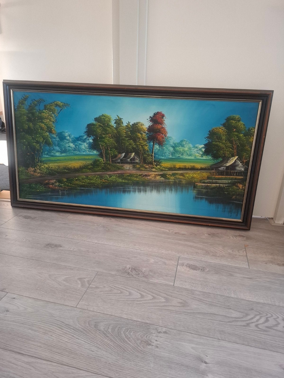 Groot Indonesisch Landschap Olieverf Schilderij, Ophalen, Ingelijst, Doek, Realistisch