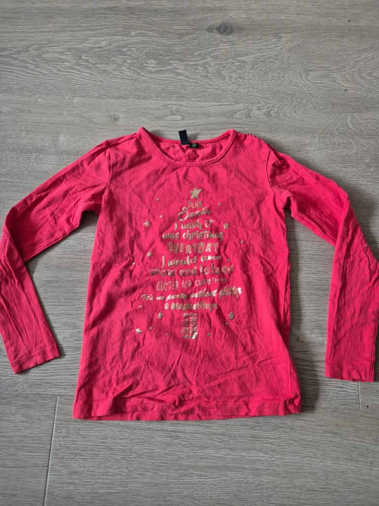 Kerst shirtje maat 128, Ophalen of Verzenden, Zo goed als nieuw, Meisje, Shirt of Longsleeve