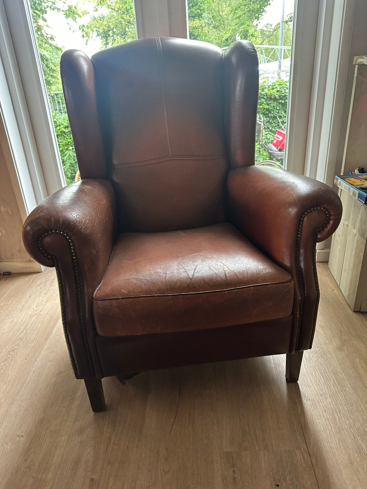 Schaapsleren fauteuil, Ophalen of Verzenden, Zo goed als nieuw, 75 tot 100 cm, 50 tot 75 cm
