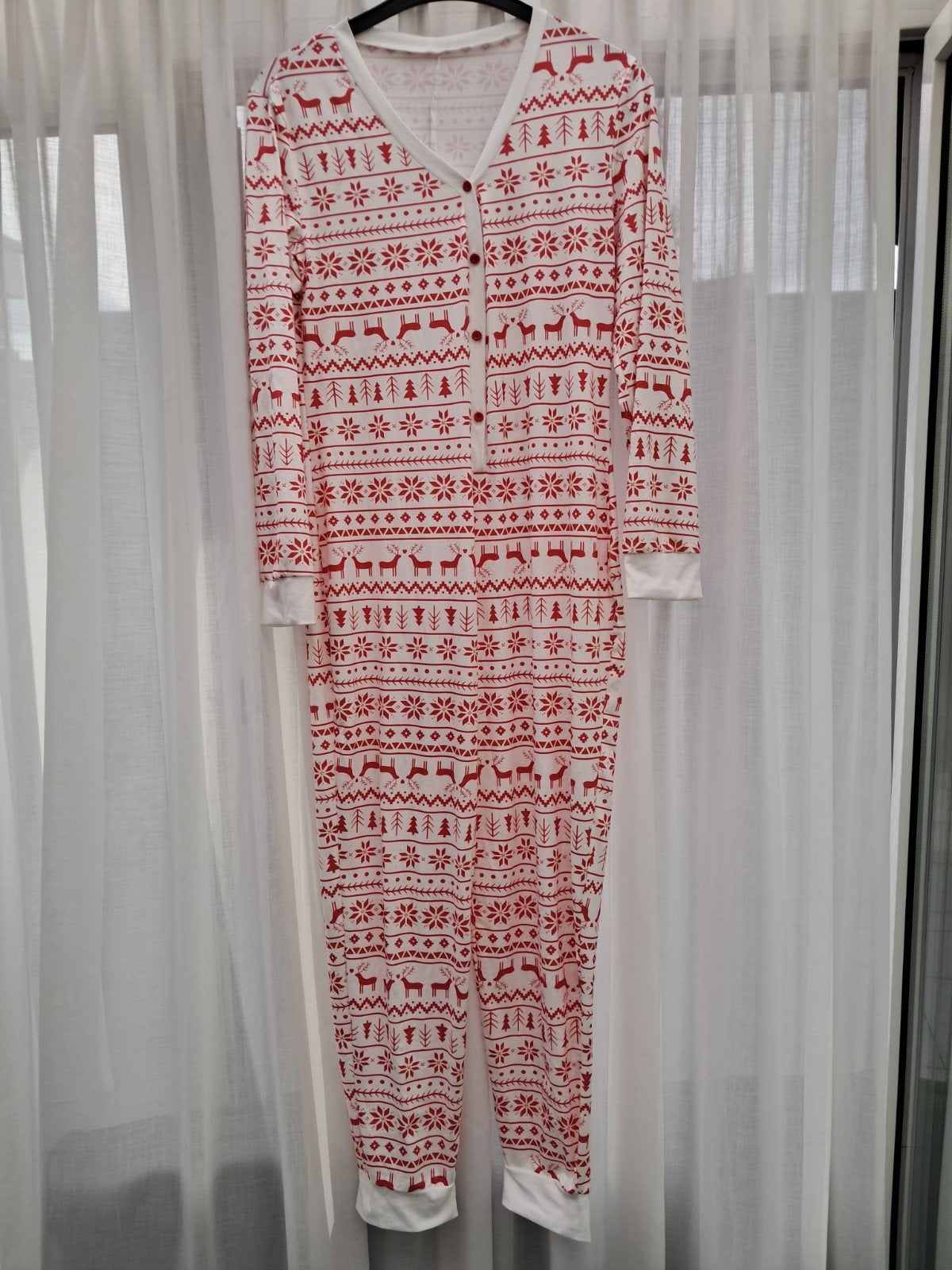 Kerst onesie met rendier- en sneeuwvlokpatroon maat M, Onbekend, Ophalen of Verzenden, Zo goed als nieuw, Maat 38/40 (M)