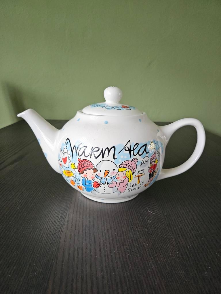 Blond Amsterdam Theepot - Warm Tea, Cold Hands, Gebruikt, Ophalen of Verzenden, Steen/keramiek, Wit
