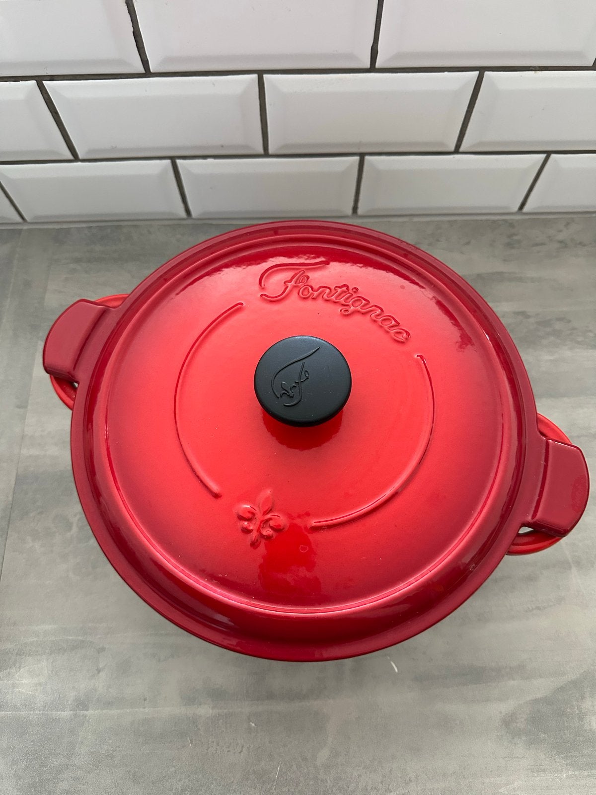 Fontignac Gietijzeren Braadpan - Rood, Ophalen of Verzenden, Zo goed als nieuw, Koekenpan of Braadpan, Gietijzer