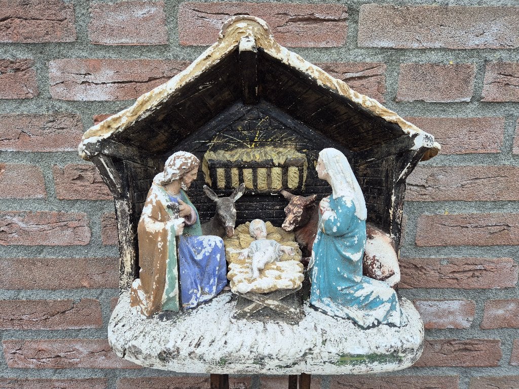 Antieke zeldzaam gipsen kerststal uit 1 stuk  opknapper, Diversen, Ophalen of Verzenden, Gebruikt