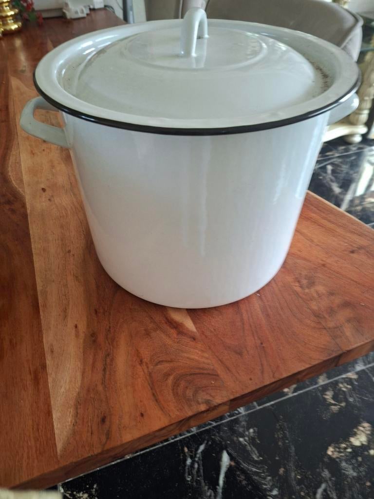 Grote witte emaille pan met deksel, Antiek en Kunst, Ophalen of Verzenden