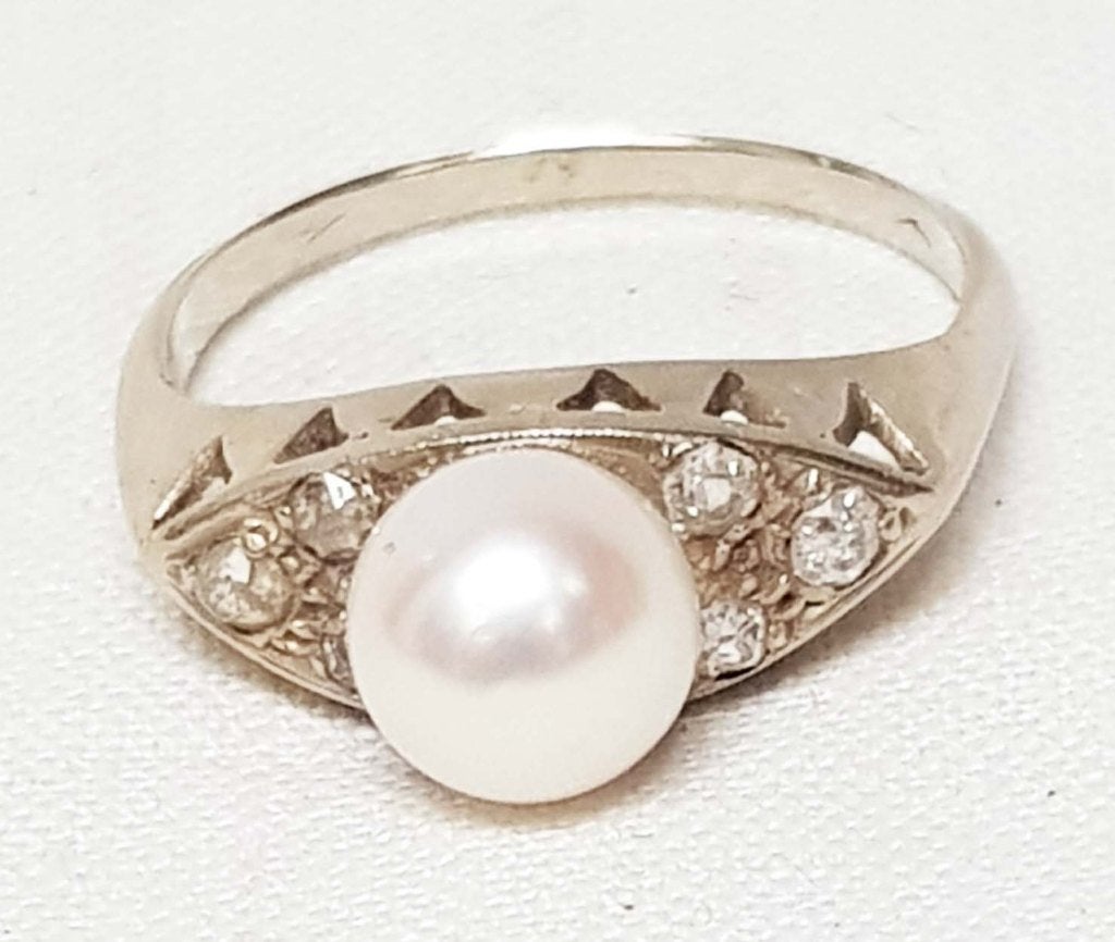 Ring 18kt parel en diamanten., Sieraden, Tassen en Uiterlijk, Ophalen of Verzenden, Goud, Ring, Met edelsteen