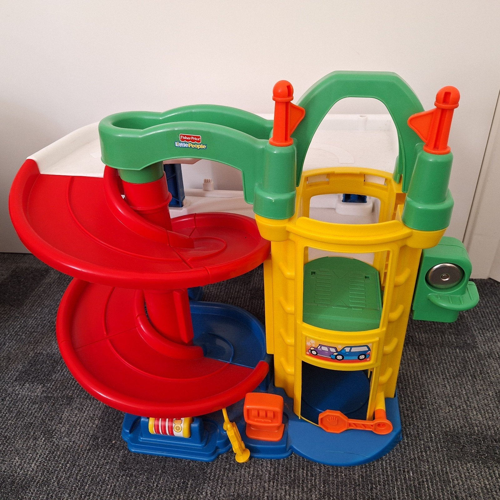 superstevige FisherPrice parkeergarage lift/bel - no battery, Kinderen en Baby's, Ophalen of Verzenden, Gebruikt, Speelset, Met geluid