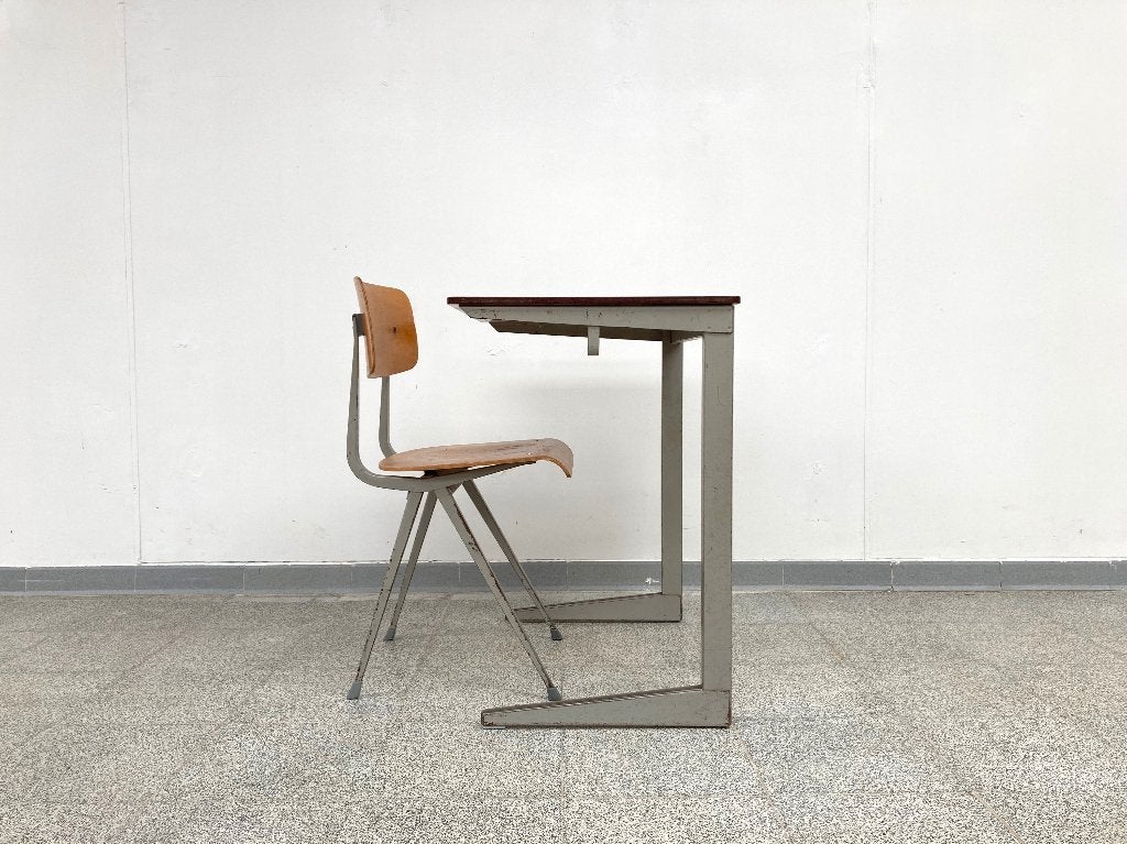Vintage design Friso Kramer 'Result' schooltafel met stoel, Ophalen, Gebruikt, Metaal, Industrieel