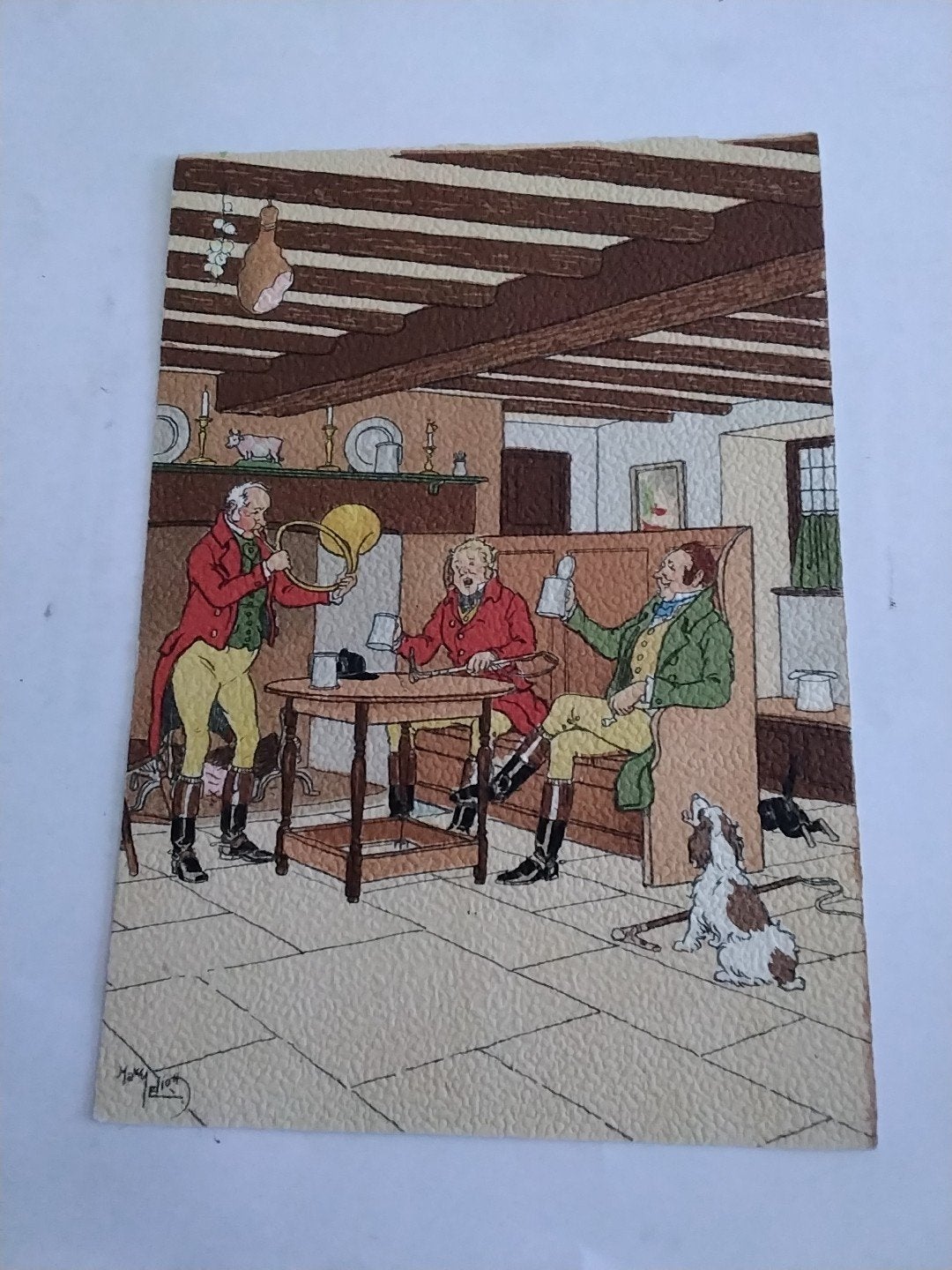 Vintage Ansichtkaart: Jachttafereel in Herberg Harry Eliott, Ophalen of Verzenden, 1940 tot 1960, Ongelopen, Overige thema's