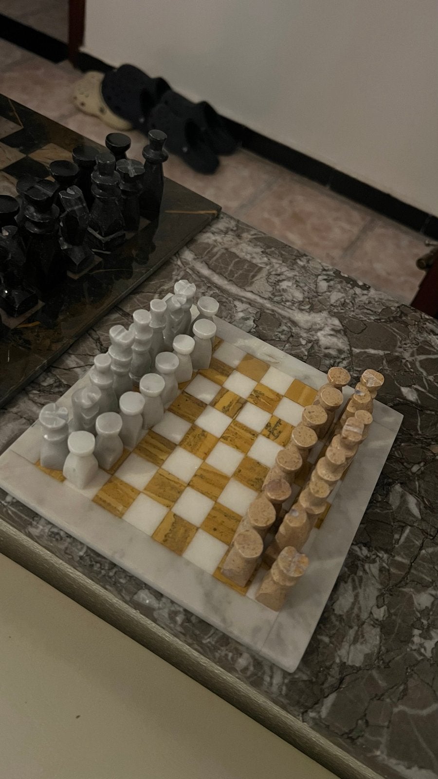 Vintage Onyx Marmer Schaakspel - Luxe Woondecoratie, Een of twee spelers, Ophalen of Verzenden, Nieuw