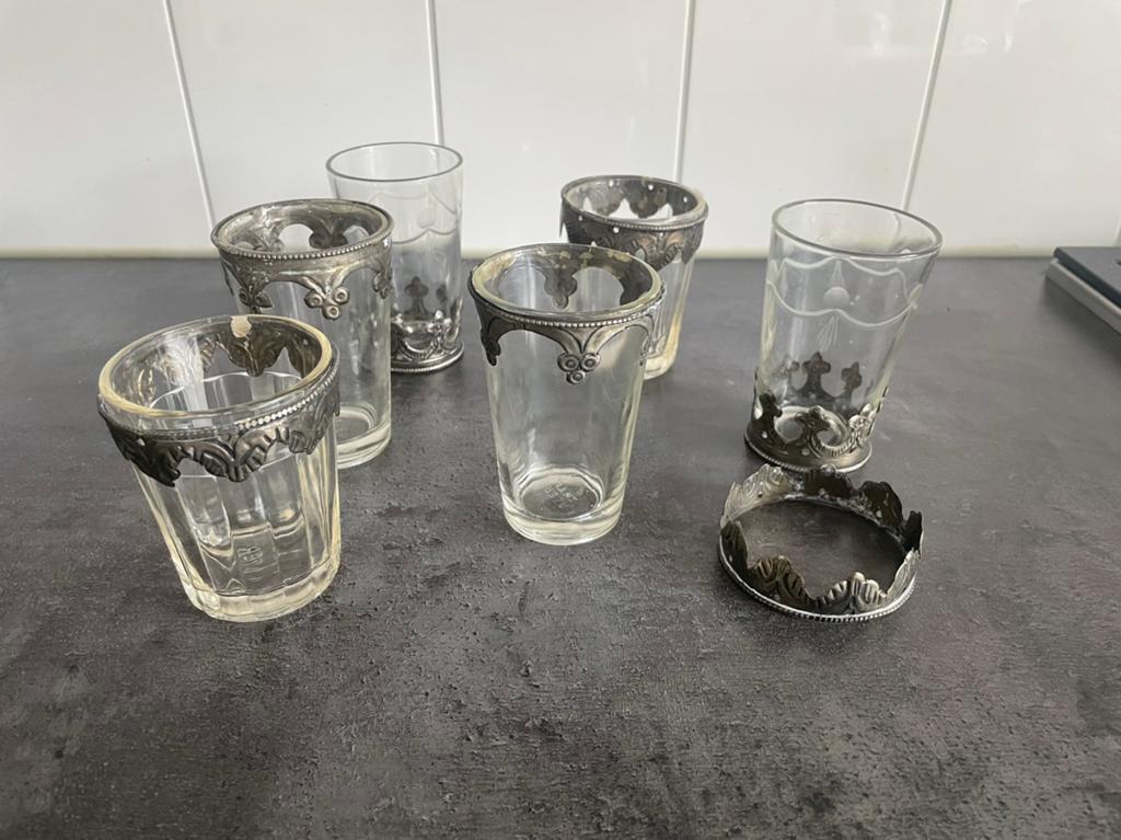 Lazer International vintage glaasjes 6 stuks, Antiek en Kunst, Antiek | Goud en Zilver, Ophalen of Verzenden