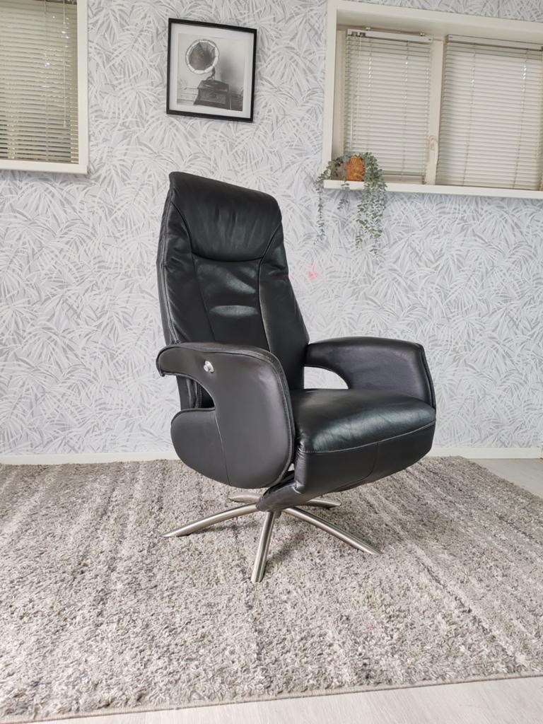Hjort Knudsen leren design relax fauteuil, Huis en Inrichting, Fauteuils, Gebruikt, Leer, Metaal, 50 tot 75 cm, Ophalen of Verzenden
