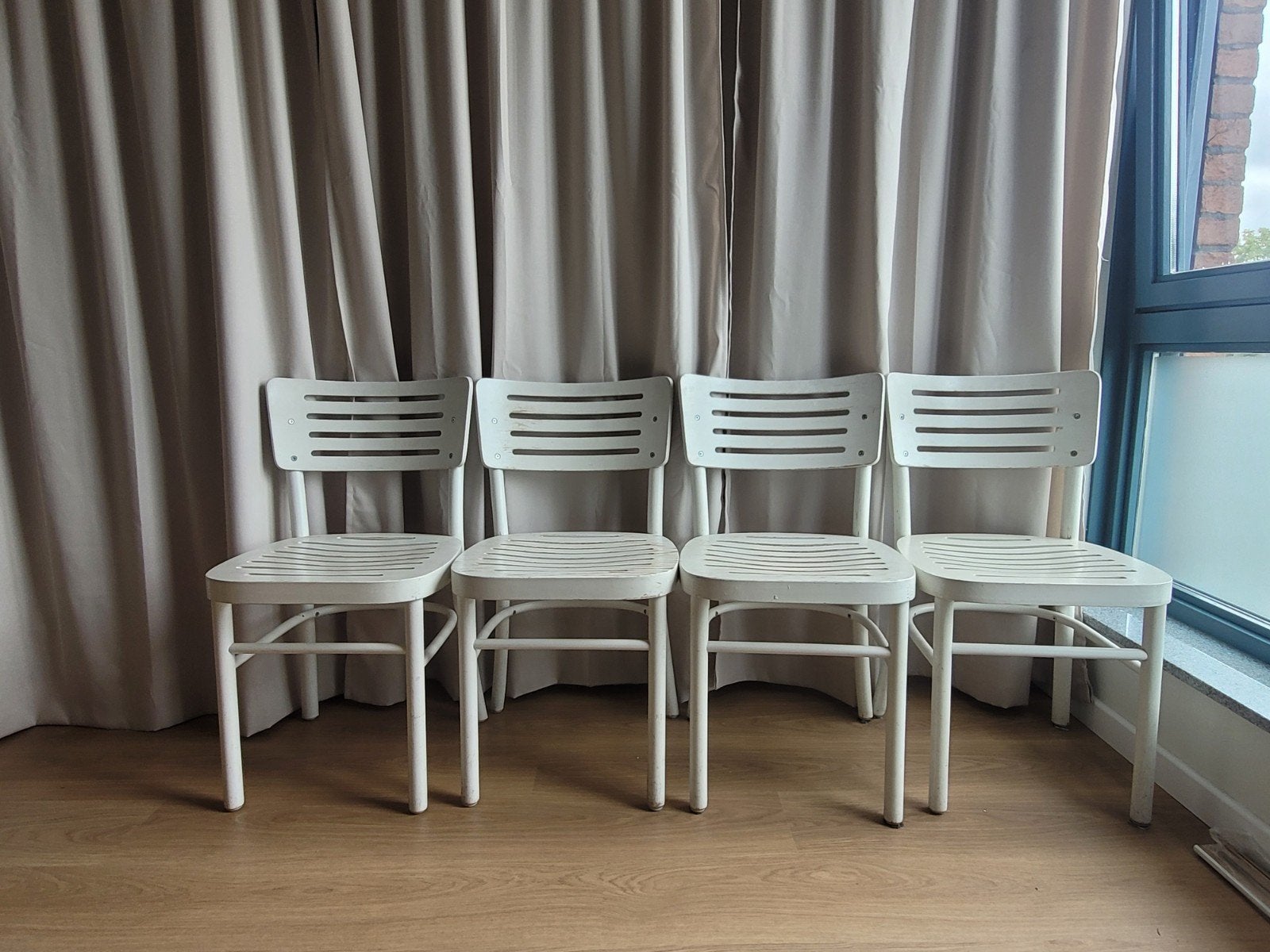 Houten eettafel stoelen, 4 stuks, Ophalen, Gebruikt, Rechthoekig, 50 tot 100 cm