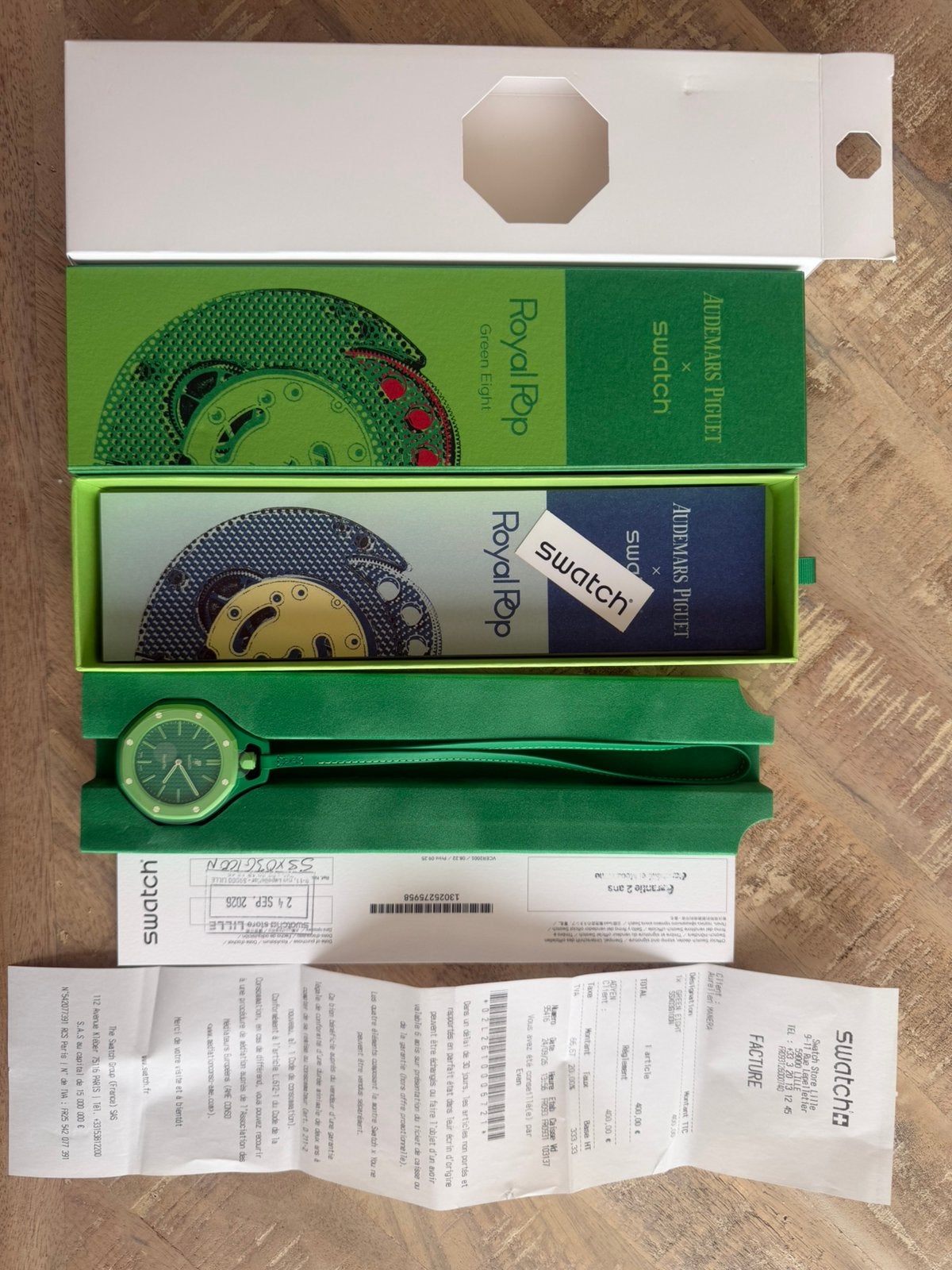 Swatch x Audemars Piguet Royal Pop Green Eight Zakhorloge, Nieuw, Ophalen of Verzenden, Kunststof, Zakhorloge