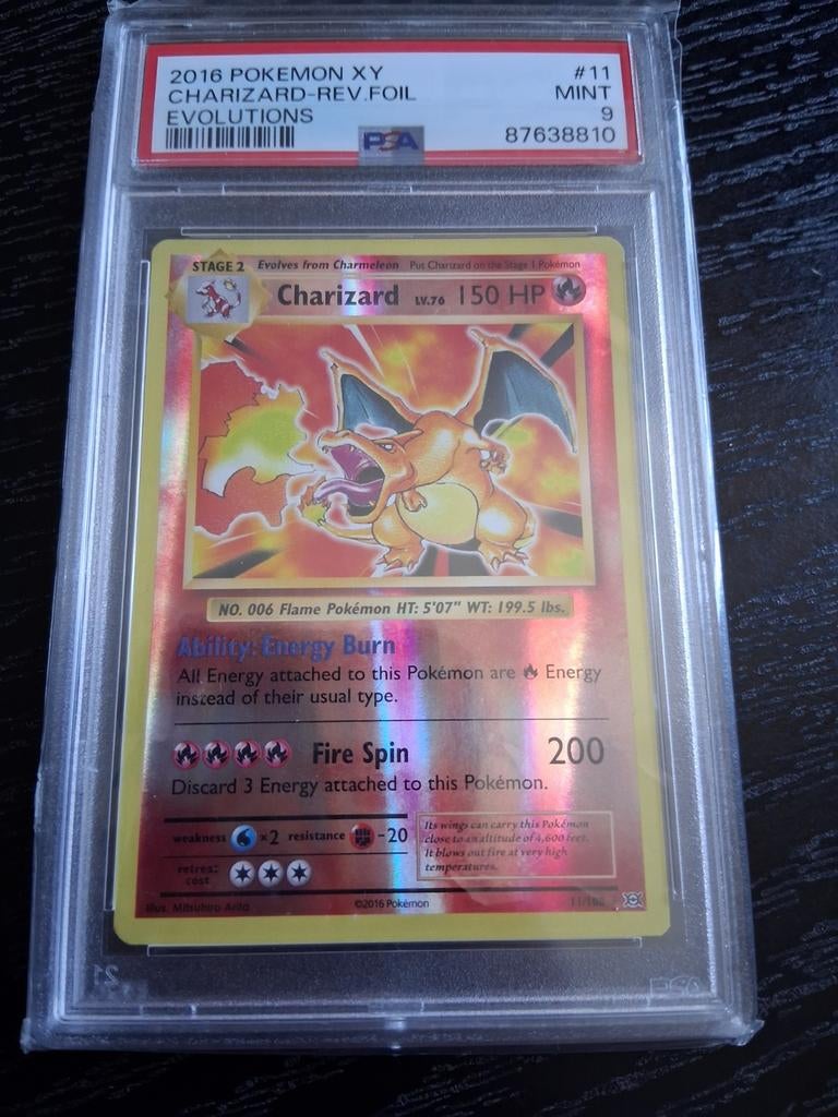 Charizard 2016 Pokémon XY Reverse Foil Evolutions PSA 9, Ophalen of Verzenden, Zo goed als nieuw, Losse kaart, Foil