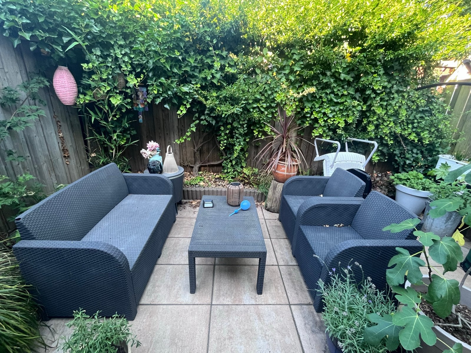 Wicker Loungeset met Kussens - Grijs, Tuin en Terras, Ophalen, 4 zitplaatsen, Gebruikt, Loungeset