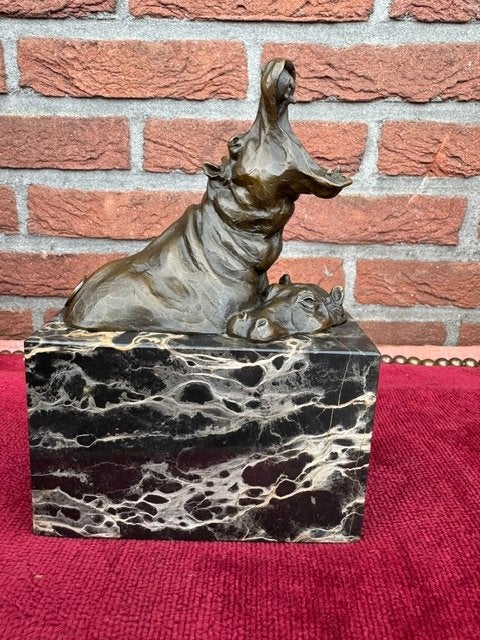 fraai bronzen beeld, hippo met jong, Ophalen of Verzenden, Brons