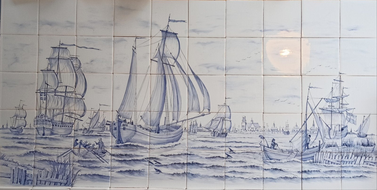 Origineel tegeltableau, zicht op Rotterdam, Friese witjes, Doe-het-zelf en Verbouw, Tegels, Keramiek, Nieuw, Minder dan 20 cm