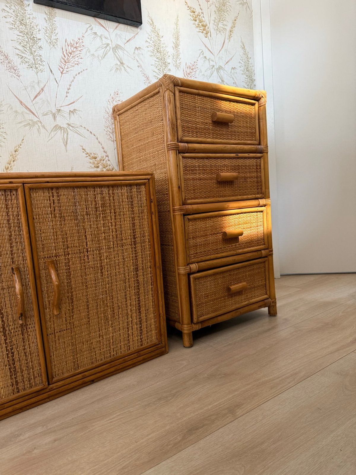 Vintage rotan ladekast jaren '70/'80 - Honingkleur, Overige materialen, Minder dan 50 cm, Gebruikt, Ophalen of Verzenden