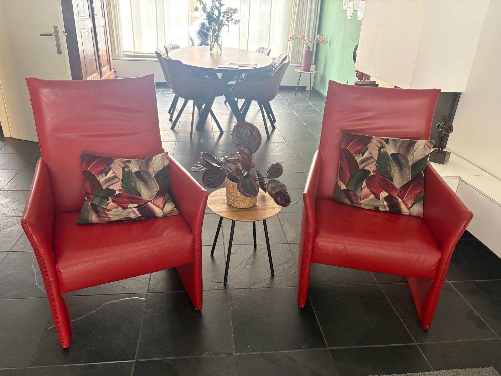 2 Rode Leren Fauteuils - Gebruikt met Gebruikersporen, Ophalen, Gebruikt, 50 tot 75 cm, Leer
