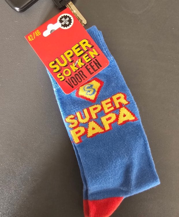 Supersokken | Cadeau sokken | Maat 42-46 | Super Papa, Onbekend, Blauw, Ophalen of Verzenden, Nieuw