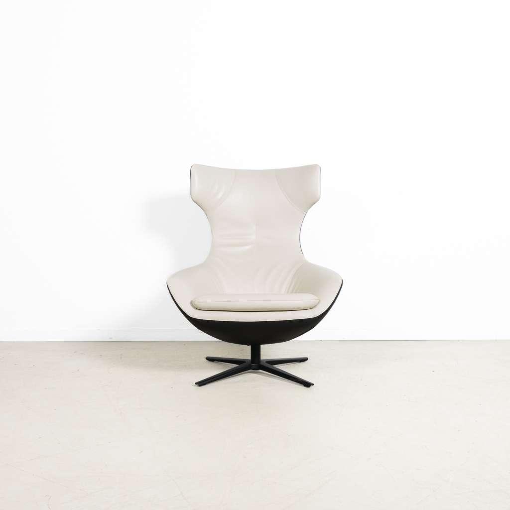 2x Leolux Caruzzo Fauteuil Wit/Zwart Leer, Niet ingevuld, Niet ingevuld, 75 tot 100 cm, Zo goed als nieuw