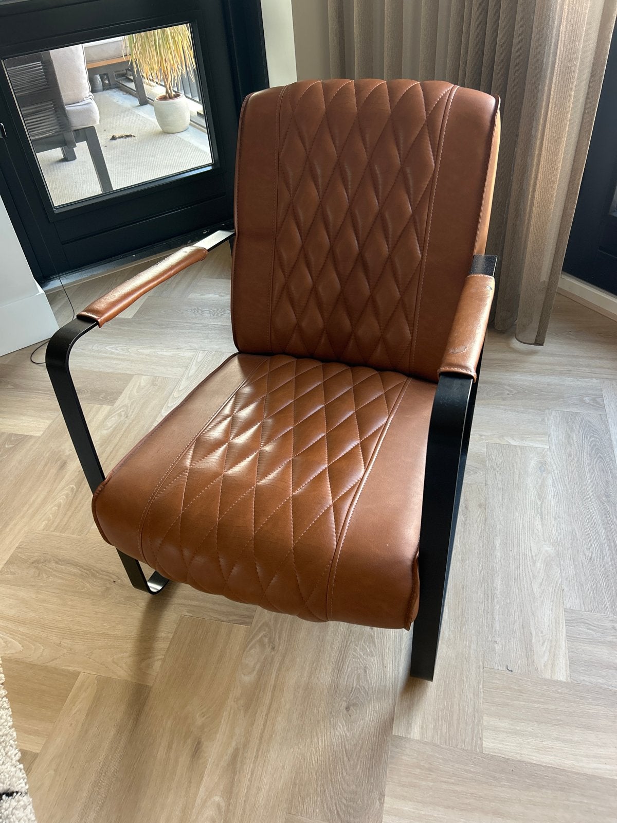 Cognac Leren Fauteuil - Gavin van Eijerkamp, Huis en Inrichting, Fauteuils, Ophalen, Gebruikt, Minder dan 75 cm, Leer